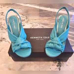 Kenneth Cole Beatrix leather knotted heel sandal, size 8, porcelain blue 🩵
